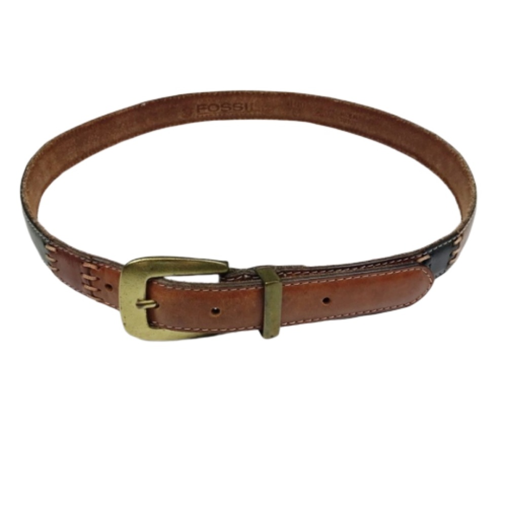 Fossil Tan Multi Color Patchwork Leather Belt - image 3